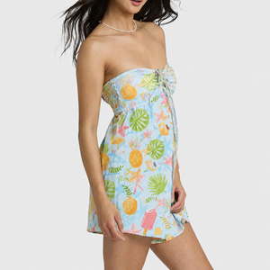 Jumpsuits plisados sin tirantes con estampado playero de verano al por mayor, personalizados, transpirables, de algodón y lino, estilo Aloha. - Product Image 4