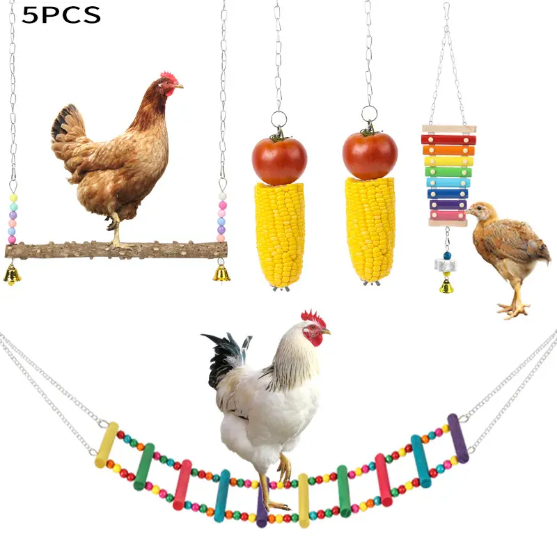 Longer Chain Chicken Toy for Coop Parrot Swing Ladder Perch Chicken Mirror with Bells Hanging Chicken Toy for hens Bird Parrot