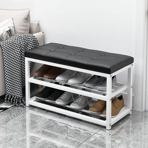 Étagère à chaussures pour porte <span class=keywords><strong>de</strong></span> <span class=keywords><strong>maison</strong></span> simple rangement multicouche armoire à chaussures peut s'asseoir sac souple en fer tabouret à chaussures multifonctionnel - Product Image 2