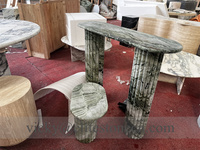 Table console moderne de luxe en marbre vert jade avec base cylindrique cannelée, table d'appoint en marbre, meuble console ovale pour hall d'entrée