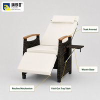 Fauteuil inclinable d'extérieur en osier brun foncé avec repose-pieds réglable