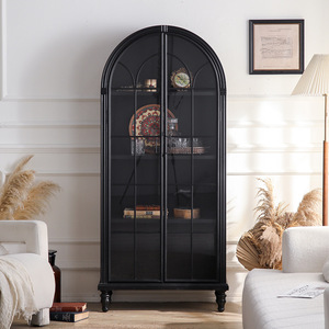 Mueble de Salón con Puerta de Vidrio Arqueado Negro, Unidad de Almacenamiento y Exhibición para Decoración del Hogar - Product Image 2