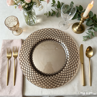 Assiette de présentation en verre taillé diamant bronze marron pour la vente en gros, sous-assiette décorative pour mariages, hôtels et tables à domicile