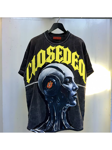Y2K Distressed Washed Tee <strong>Motorbike</strong> Skeleton Racing Print Loose Fit Urban Streetwear Cotton <strong>T</strong> <strong>Shirts</strong> - Product Image 4