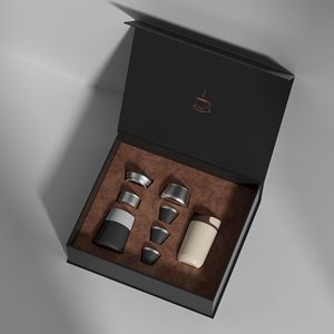Kung Fu Tea Set With Stainless Steel Insulated <b>Coffee</b> Cup <b>Gift</b> <b>Box</b> Home Use Silver Color Cylinder Shape With Lid - Product Image 1