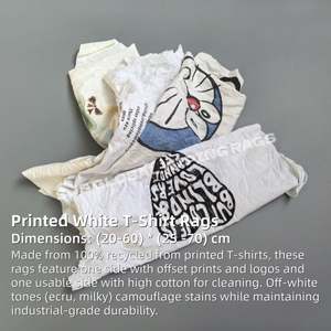 Trapos de limpieza industriales blancos de algodón de alta calidad, absorbentes de aceite, de camiseta blanca recuperada, estampados - Product Image 2