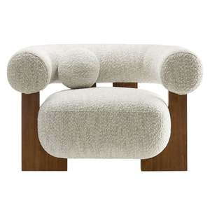 Boucle Modern kursi aksen kain, kursi barel berlapis kain kursi santai dengan kaki kayu - Product Image 1