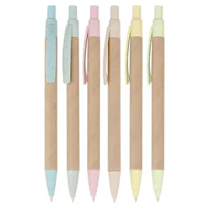 PROMSIGNAL E19166 Hot selling paper ballpen Eco friendly wheat straw parts promotional ballpoint pen custom LOGO