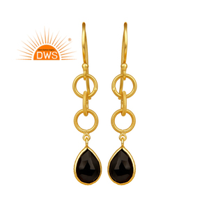Boucles d'oreilles populaires en argent massif plaqué or indien, bijoux en gros, boucles d'oreilles en onyx noir naturel - Product Image 1