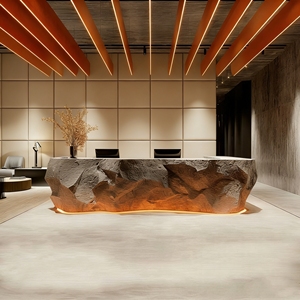 CR013 Easy Maintenance Rough Stone 3D Textured Luxury Fiberglass <b>Bar</b> Counter Contemporary Front Desk for Commercial Space - Product Image 1
