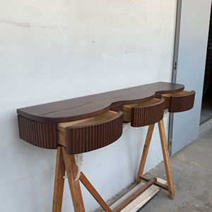 <span class=keywords><strong>Console</strong></span> murale moderne en bois de chêne <span class=keywords><strong>massif</strong></span> avec design à 3 vagues pour salon, chambre, appartement, salle à manger, meubles de maison - Product Image 3