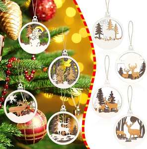 Pendentifs en bois, boîtes en bois et panneaux muraux, articles décoratifs ronds, cadeau de Noël - Product Image 3