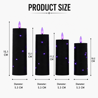 Décoration de fête à domicile : Lot de 4 bougies LED sans flamme noires pour Halloween avec télécommande, lumières violettes effrayantes pour maison hantée (OEM)