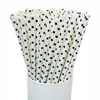 Vente en gros de pailles jetables bon marché de haute qualité personnalisées en noir et blanc paille de papier biodégradable pour la fête en pure pâte de bois