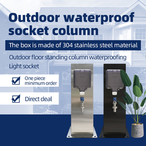 GEEYA Poste de enchufe resistente a la intemperie con pedestal de agua y energía impermeable para exteriores para uso en patio y jardín - Product Image 2