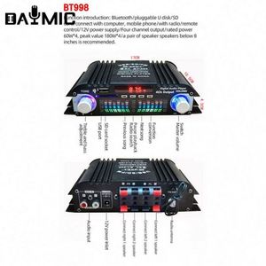 เครื่องขยายเสียงดิจิตอลขนาดเล็กสำหรับรถยนต์ รุ่น BT998 ระบบเสียงไฮไฟระดับมืออาชีพ ช่องสัญญาณออก 4 ช่อง - Product Image 3