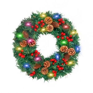 Venta de Fábrica: Coronas Navideñas de 30/40/50cm, Corona Decorativa de Navidad con Piñas, Bayas Rojas y Luces - Product Image 3