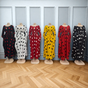 Estate retrò vita alta Midi da donna all'ingrosso manica lunga girocollo a linea a <span class=keywords><strong>pois</strong></span> <span class=keywords><strong>abito</strong></span> - Product Image 3