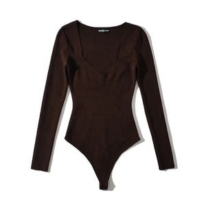 Luluxixiyaya женское нижнее белье с квадратным V-образным вырезом ярко-розовые женские боди с эластичным длинным рукавом - Product Image 4