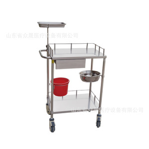 รถเข็นสเตนเลสสตีลสำหรับเตรียมยา 700*420*930 มม. 2 ชั้น พร้อมถังและอ่างสำหรับใช้ในโรงพยาบาล - Product Image 1