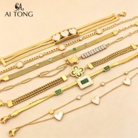 Bracelets de mode en acier inoxydable plaqué or 18 carats PVD avec zircon, papillon, cœur, trèfle à quatre feuilles, chaîne multicouche, bijoux pour femmes, cadeau