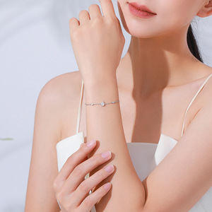 S925 Sterling Silver Zircon Teardrop Round Geometric Chain <b>Bracelet</b> for Women <b>Fashionable</b> Jewelry Customizable copper version - Product Image 2