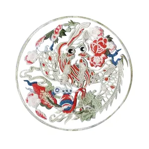 Custom Design Of Chinese Style Fashion Flower Dragon Embroidery Metal Thread Organza Embroidery Patch Clothing Accessories