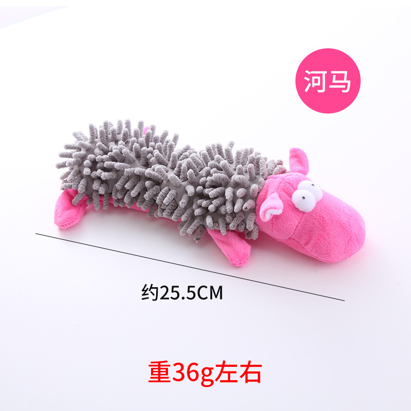 Mopa de terciopelo con forma de hipopótamo.