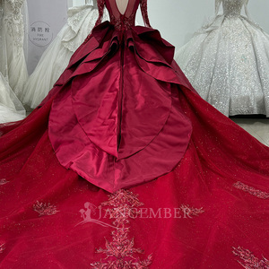 Gorgeous Dark <b>Red</b> Lace Appliques Rhinestones Crystals <b>Sequins</b> Beaded Wedding Ball Gown Prom Quinceanera Dresses Xs127 - Product Image 2