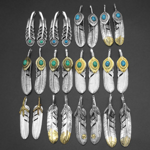 Takahashi Goro Plata pura con incrustaciones de plumas turquesa, moda retro, collar con colgante personalizado para parejas, DIY - Product Image 1