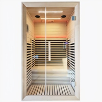 Ruang Sauna Inframerah Dalam Ruangan Kayu Solid Hemlock Kanada Modern 2 Orang Seven Continents Black dengan Jendela Transom, Garansi 1 Tahun