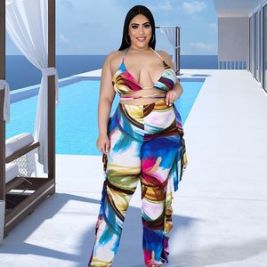 Costume da Bagno Sexy Taglie Forti, Bikini Brasiliano in 3 Pezzi con <span class=keywords><strong>Copricostume</strong></span> e Pantaloni con Volant - Product Image 4