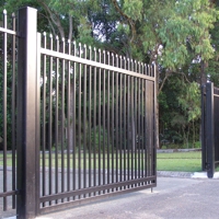 Clôture tubulaire moderne en alliage d'aluminium noir 1,8 x 2,0 m, revêtement poudré, pour la sécurité domestique, poteau carré en fer forgé