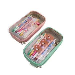 Transparent Multilayer Cartoon Cute Pencil Case Japanese Stationery Box Student Stationery Storage Bag School Supplies