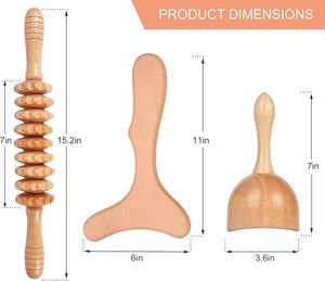 4 herramientas de masaje de terapia de madera para dar forma al cuerpo, masajeador de drenaje linfático, de Maderoterapia Kit, rodillo de masaje de madera - Product Image 2
