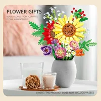 Jie Star JJ9028 Ramo de Flores Preservadas, Girasol, Orquídea, Decoración de Escritorio, Juguetes DIY para Niños, Regalo, Juego de Bloques de Construcción de Tulipanes Estrellados