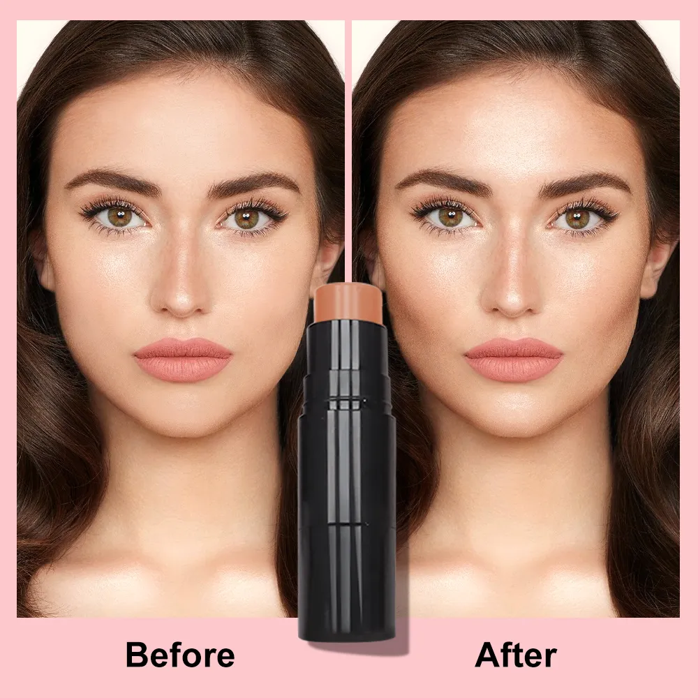 ปรับแต่งโลโก้ของคุณเองความงามกันน้ํา Matte Contour Stick ฉลากส่วนตัวแต่งหน้าครีม Bronzer Stick พร้อมแปรง