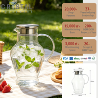 Carafe à eau en verre borosilicate CRYSTAL avec filtre et couvercle en acier inoxydable, grande capacité, pour thé froid et boissons maison