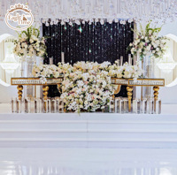 Table de salle à manger de mariage en cristal d'acier inoxydable S-Shape Half-Moon avec de grands hôtels events Furniture Combination Metal Wood Plastic