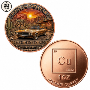 เหรียญทองแดงแท้ 999 น้ำหนัก 1 ออนซ์ แบบขายส่งสั่งทำพิเศษ ลาย Route66Explorer ตำนานไม่เคยตาย ดีไซน์ฉากทะเลทรายของโมเต็ลรถคลาสสิก ของสะสม - Product Image 1