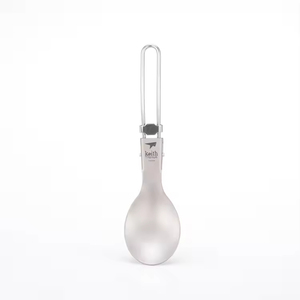 Cuillère pliante en titane portable, durable, ultralégère, écologique, argentée, vaisselle résistante à la corrosion, voyage, pique-nique, extérieur - Product Image 2