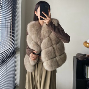 Abrigo de Piel Auténtica Importada Longsen para Mujer, con Ribete de Piel de Zorro, Modelo <span class=keywords><strong>Vesr</strong></span> - Product Image 1