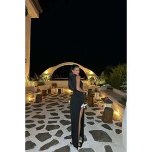 Robe de soirée longue noire coupe trapèze avec nœud, taille empire, col montant, style formel, longueur ras du sol, pour demoiselle d'honneur ou mariée, taille XS - Product Image 1