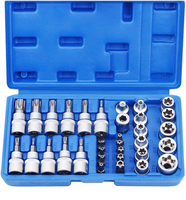 Juego de 34 Piezas de Llaves de Tubo con Cabezal de Broca E-Torx de Acero al Cromo Vanadio de 5/16'' y 3/8'', para Reparación de Automóviles, en Caja OEM
