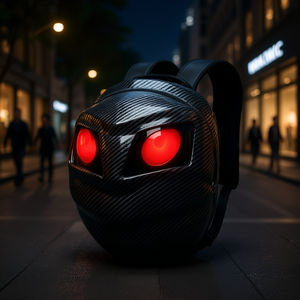 <b>Black</b> Knight Carbon Fibre <b>Backpack</b> With Red LED Eyes Arcuate Shoulder Strap Multi Functional All Seasons - Product Image 2