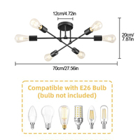 En stock aux États-Unis, lustre Sputnik à 6 lumières noir mat, luminaire moderne en métal semi-encastré pour appartement, restaurant, hôtel