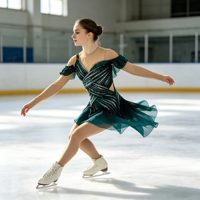 Robe de patinage artistique vert foncé à épaules dénudées, costume décoré de strass pour la compétition et les spectacles des adultes et des enfants