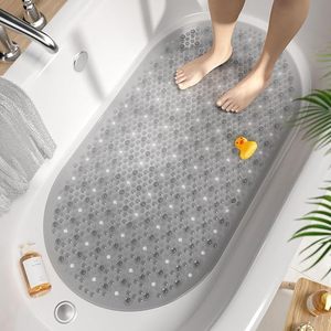 Alfombrilla <span class=keywords><strong>de</strong></span> Bañera Transparente YIJU, Antideslizante, con Burbujas, Ovalada, con Patrón Sólido, con Ventosas y Orificio <span class=keywords><strong>de</strong></span> Drenaje - Product Image 1