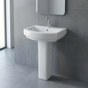 Lavabo de Pedestal de Cerámica Ecológico Resistente al Agua con Desagüe, Lavabo de Baño Fijado a la Pared - Product Image 1