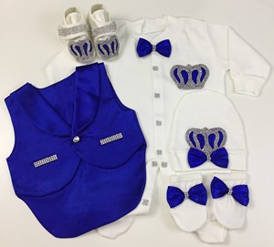 Conjunto de Ropa para Bebé Recién Nacido de 5 Piezas con Corona de Joyas - Product Image 1